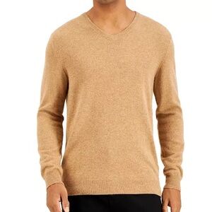 Nautica Men’s V-Neck Sweater | Size L | Camel Tan | 100% Cotton | Good Condition